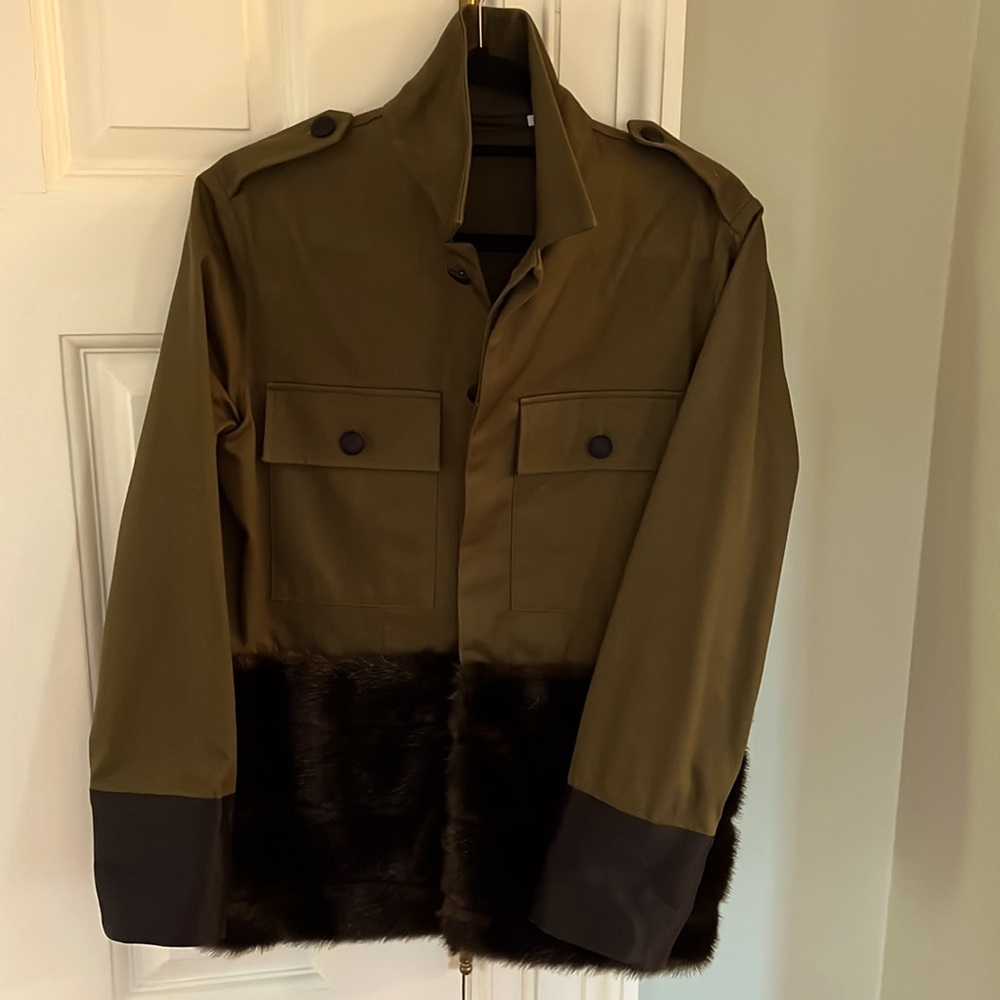 Harvey Faircloth army surplus jacket with faux fur trim. Sz M.